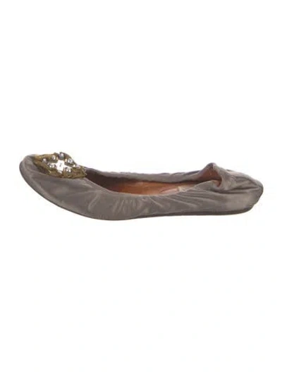 Pre-owned Lanvin Satin Crystal Embellishments Ballet Flats In Gray