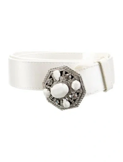 Pre-owned Lanvin Satin Crystal Embellishments Belt In Neutral