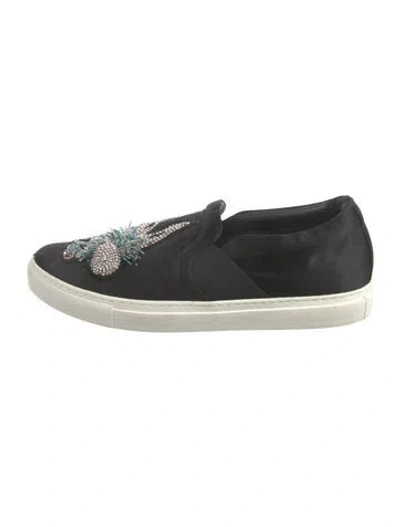 Pre-owned Lanvin Satin Crystal Embellishments Loafers In Black