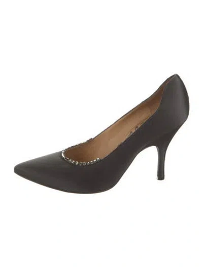 Pre-owned Lanvin Satin Crystal Embellishments Pumps In Grey