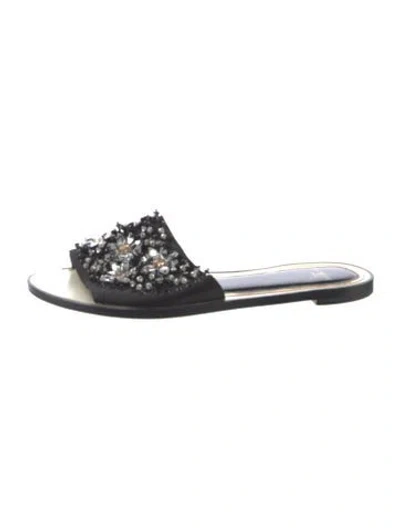 Pre-owned Lanvin Satin Graphic Print Slides In Black