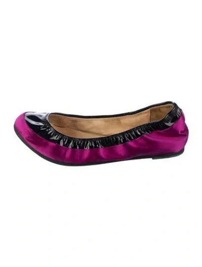 Pre-owned Lanvin Satin Leather Trim Embellishment Ballet Flats In Purple