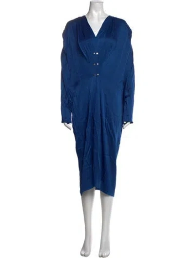 Pre-owned Lanvin Satin Midi Length Dress In Blue