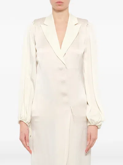 Lanvin Satin Notched-lapel Dress In White
