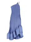Lanvin Satin Pleated Dress In Light Blue