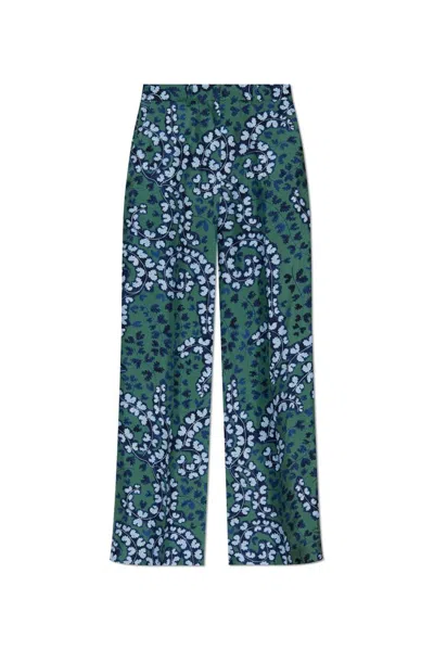 Lanvin Wide Leg High Waist Trousers With Floral Pattern In Green