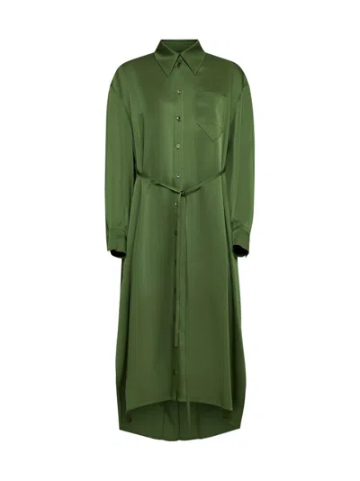 Lanvin Satin Shirt Dress In Green