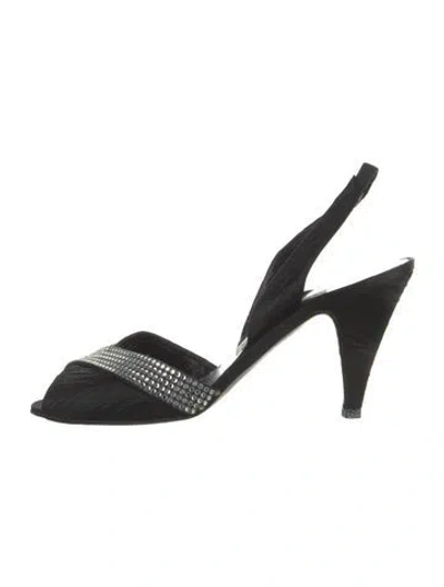 Pre-owned Lanvin Satin Slingback Pumps In Black