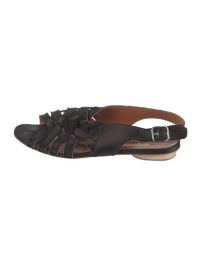 Pre-owned Lanvin Satin Slingback Sandals In Black