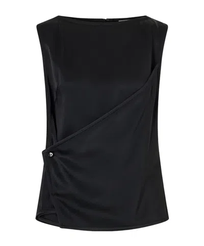 Lanvin Satin Wrap Top In Black