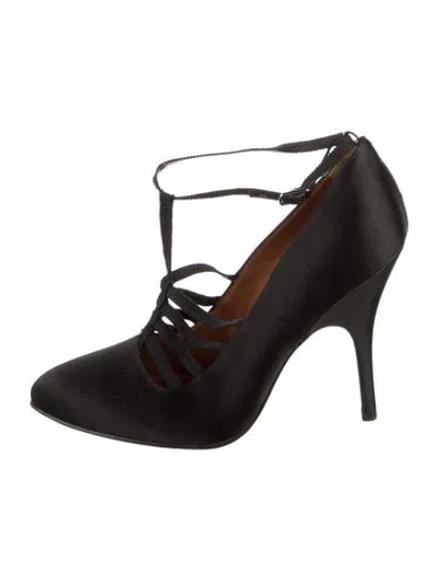 Pre-owned Lanvin Satin T-strap Pumps In Black