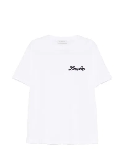 Lanvin Script Logo Short-sleeve Silk-nylon Blend T-shirt In White