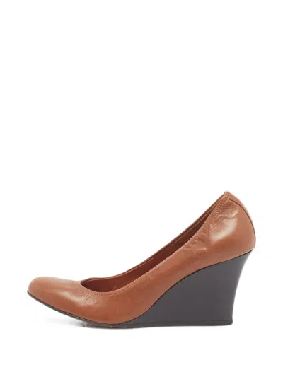 Pre-owned Lanvin Scrunch Wedge Pumps In Brown