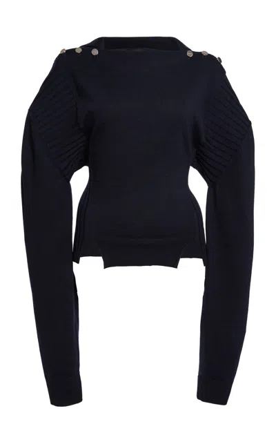 Lanvin Sculpted Wool-blend Jumper In Blue