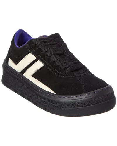 Lanvin Semelle Haute Suede Sneaker In Black