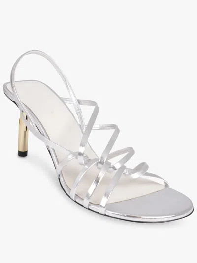 Lanvin Sequence Strappy 75mm Sandal In Silver With Gold Stud In White