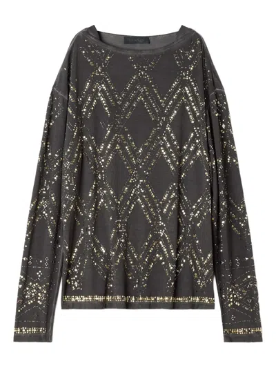 Lanvin Sequin-embellished Long-sleeved T-shirt In Multi