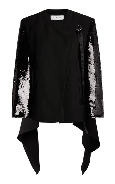 Lanvin Sequin-sleeved Asymmetrical Silk-blend Jacket In Black