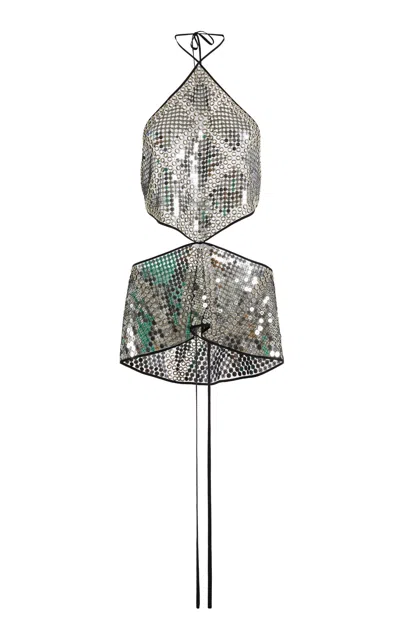 Lanvin Sequin-embellished Embroidered Silk-blend Top In Silver