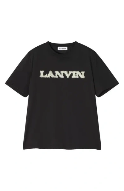 Lanvin Shearling Detail Crew Neck Short Sleeve T-shirt In Black