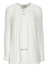 Lanvin Pleated Frilled Neckline Top With Bead Embellishment In White