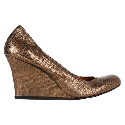 Pre-owned Lanvin Shoe Wedge Bronze Metallic Pump 38.5 / 8.5 New In Brown