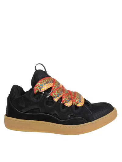 Lanvin Curb Sneakers In Leather And Suede With Multicolor Laces In Black