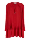 LANVIN SHORT DRESS WITH RED PLEATED EFFECT IN TECHNICAL FABRIC WOMAN