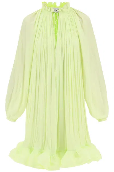 Lanvin Short Ruffled Dress In Charmeuse In Verde