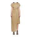 Lanvin Gold Asymmetrical Lurex Maxi Dress In Nude