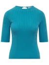 Lanvin Rib Knit Short Sleeve Sweater In Blue