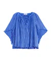 Lanvin Pleated Charmeuse Top Ruffled Sleeves In Blue