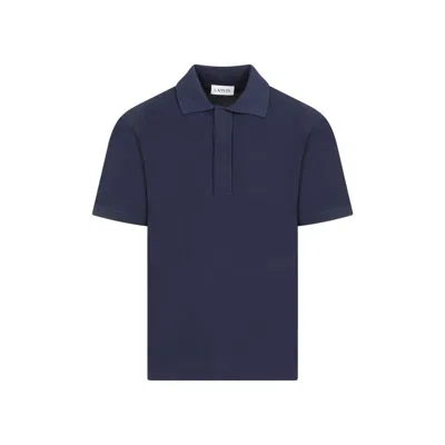 Lanvin Short-sleeve Cotton Polo Shirt In Blue
