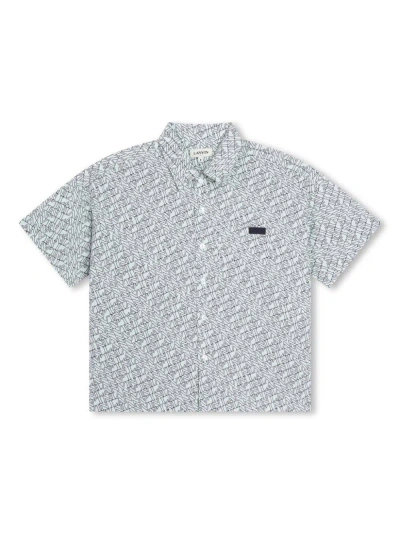 Lanvin Kids' Short Sleeved Shirt With Logo Pattern In White