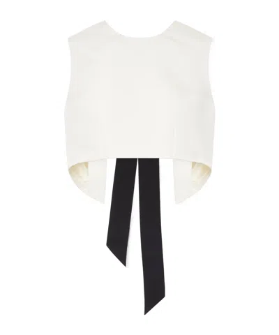 Lanvin Bow-detailed Cropped Silk-cady Top In Black