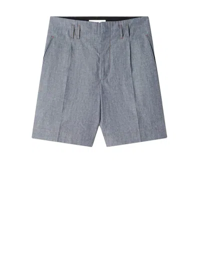Lanvin Peated Cotton Shorts In Blue