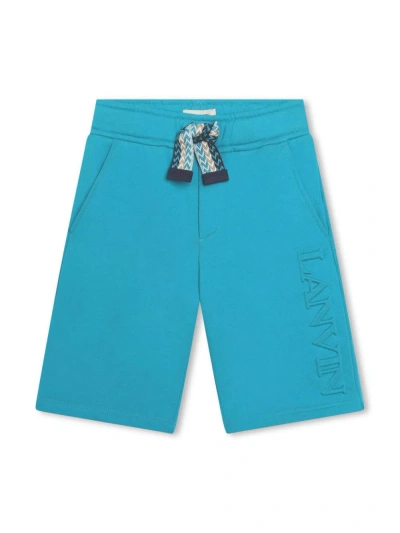 Lanvin Shorts Con Logo Goffrato In Light Blue
