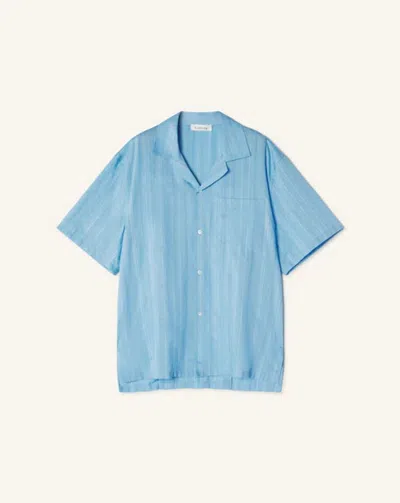Lanvin Short-sleeve Pinstriped Shirt In Light Blue