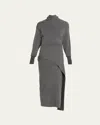 Lanvin Side Drape Long-sleeve Wool-cashmere Midi Sweater Dress In Gray
