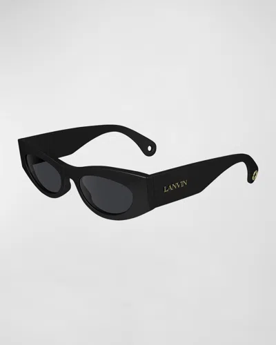 Lanvin Signature Acetate Cat-eye Sunglasses In Black
