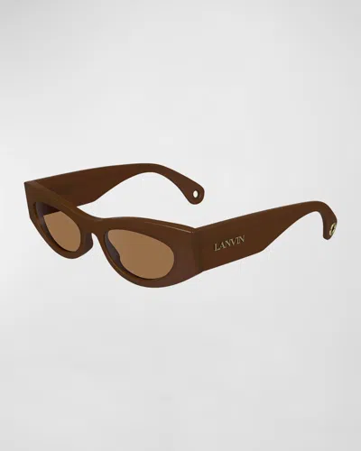 Lanvin Signature Acetate Cat-eye Sunglasses In Brown