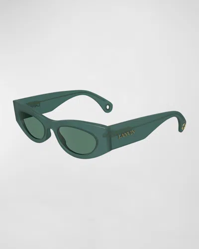 Lanvin Signature Acetate Cat-eye Sunglasses In Opaline Green