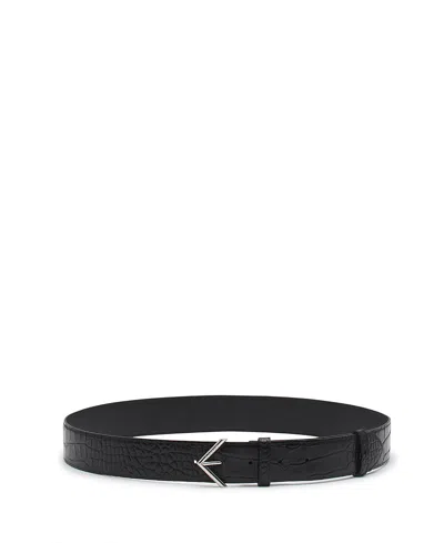 Lanvin Signature Crocodile Effect Leather Belt In Black
