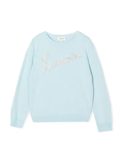 Lanvin Kids' Signature Logo Crew Neck Pullover In Baby Blue