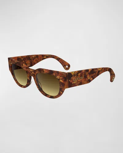 Lanvin Signature Rounded Acetate Cat-eye Sunglasses In Amber Tortoise