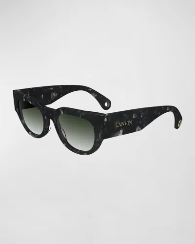 Lanvin Signature Rounded Acetate Cat-eye Sunglasses In Marble Black