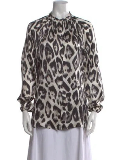 Pre-owned Lanvin Silk Animal Print Blouse In Neutral