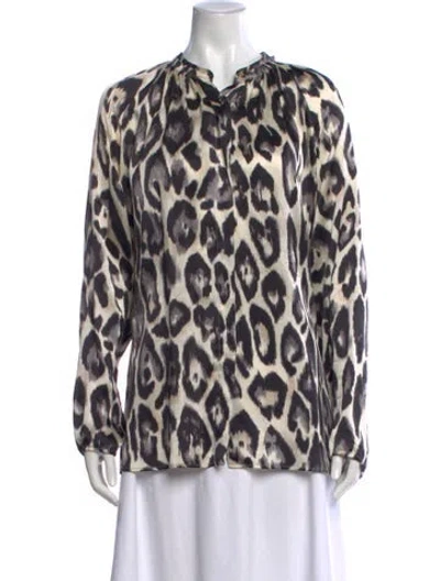 Pre-owned Lanvin Silk Animal Print Blouse In Neutral