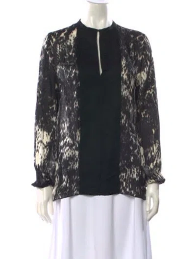 Pre-owned Lanvin Silk Animal Print Blouse W/ Tags In Black