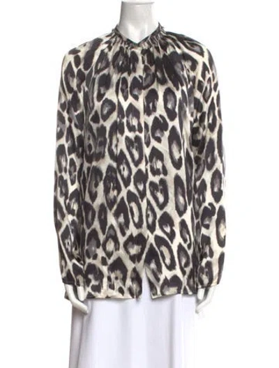 Pre-owned Lanvin Silk Animal Print Button-up Top In Neutral
